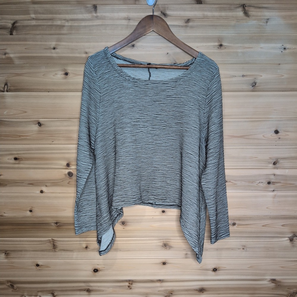 Kozan Womens Striped Long Sleeve Sharkbite Hem Top Black Tan Size M